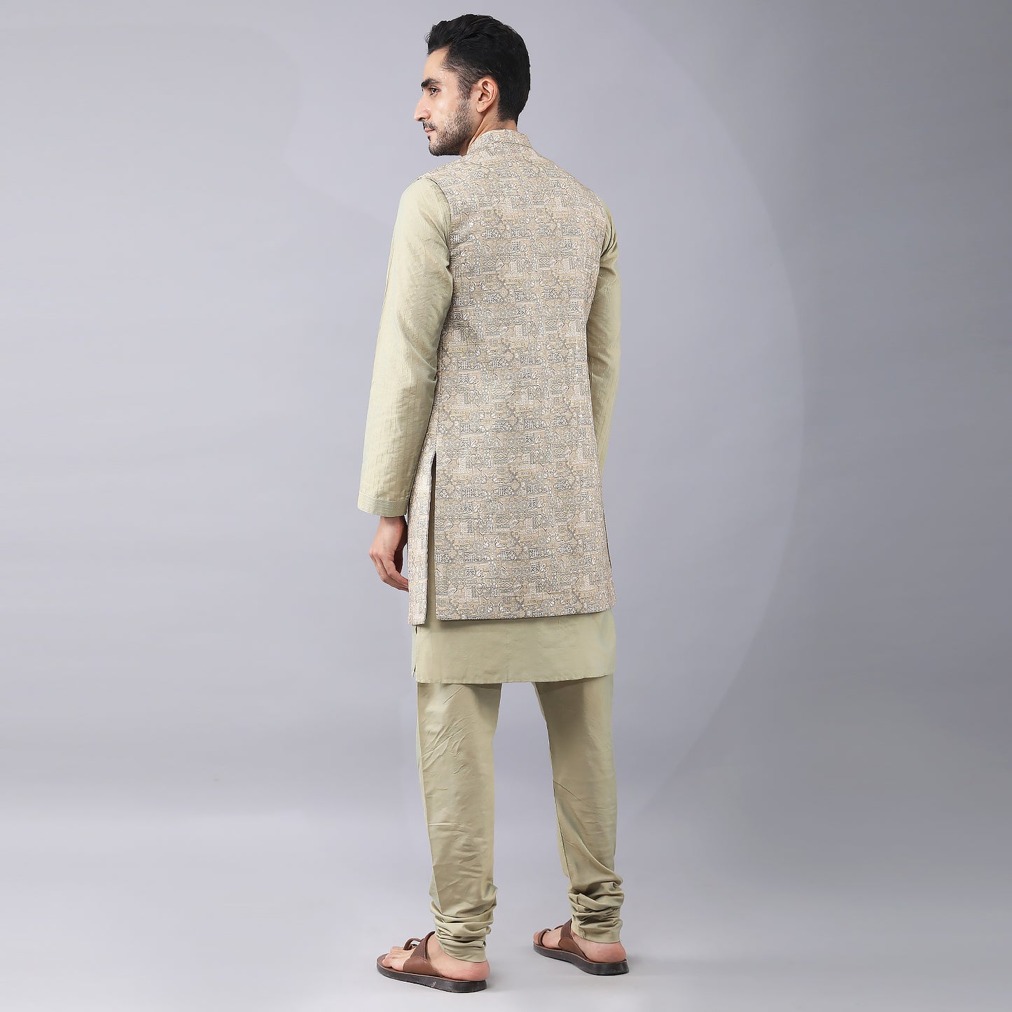 Digital Printed Longline Bundi Jacket Set