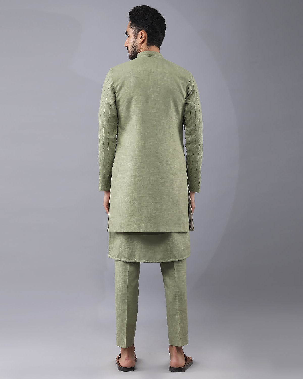 Front Open Panelled Longline Bundi Jacket Set