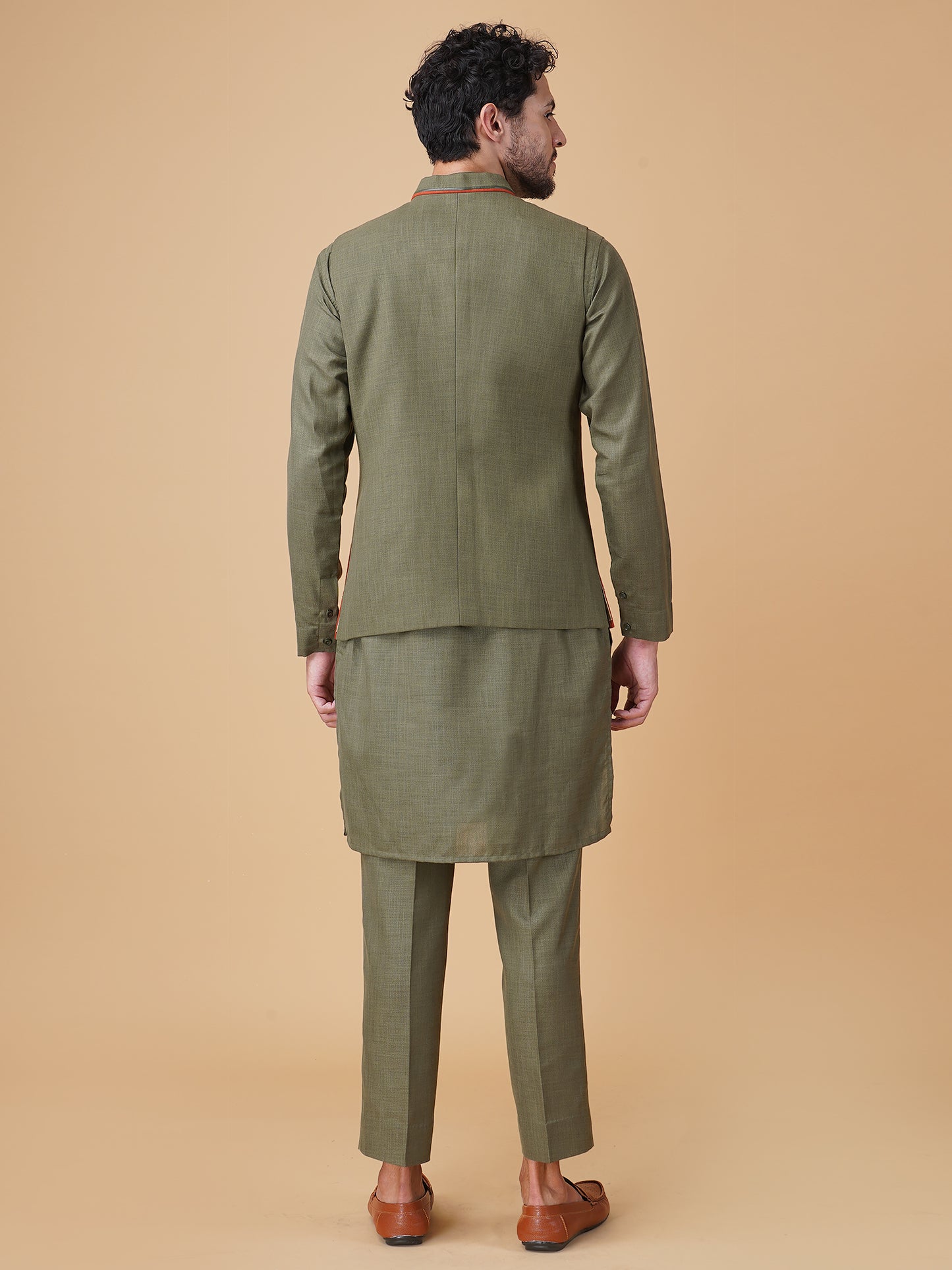 Emerald Green Asymmetric Nehru Jacket Set