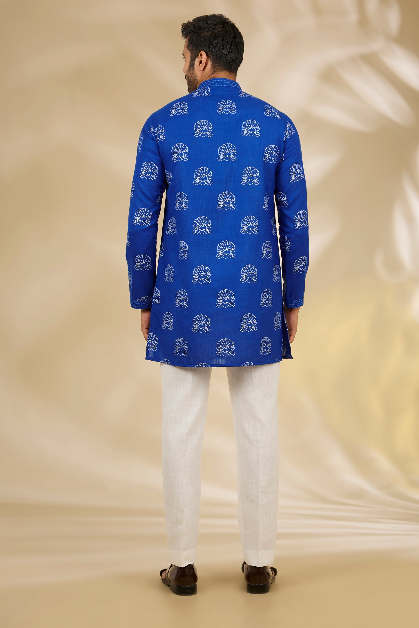 Blue Silk Printed Kurta And Pant Set
