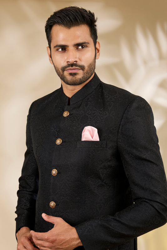 Black Banarasi Brocade Bandhgala Set