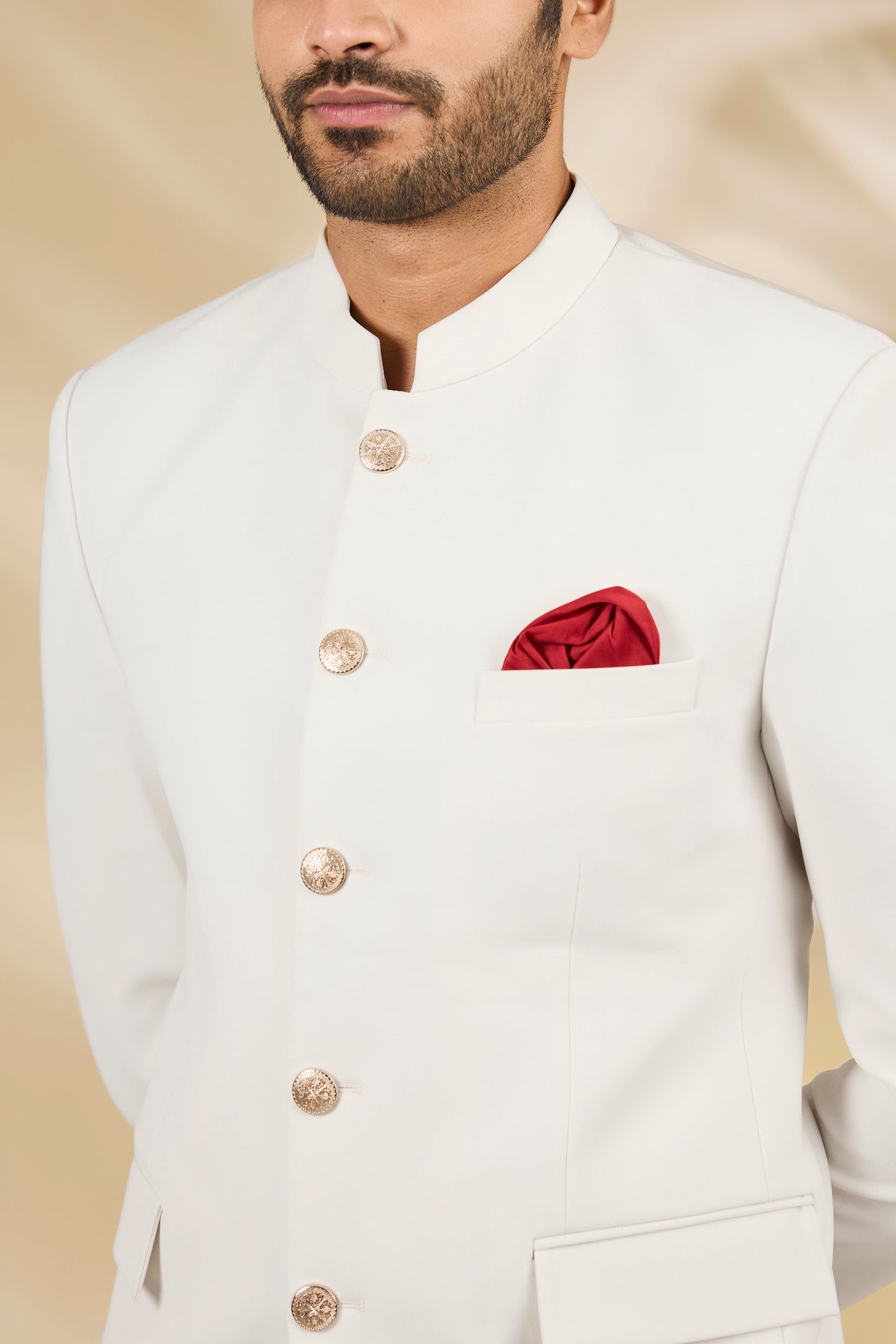 Ivory Viscose Plain Bandhgala Set