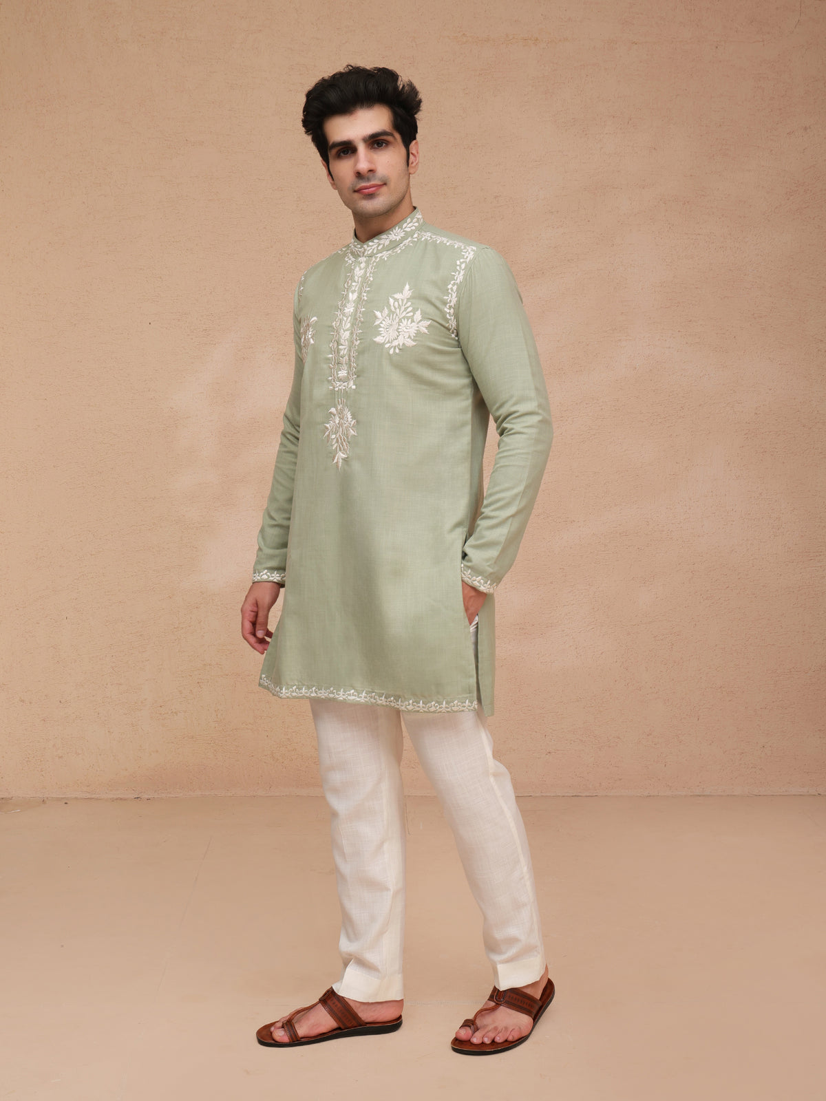 Green Ruby Silk Resham Embroidered Kurta Set