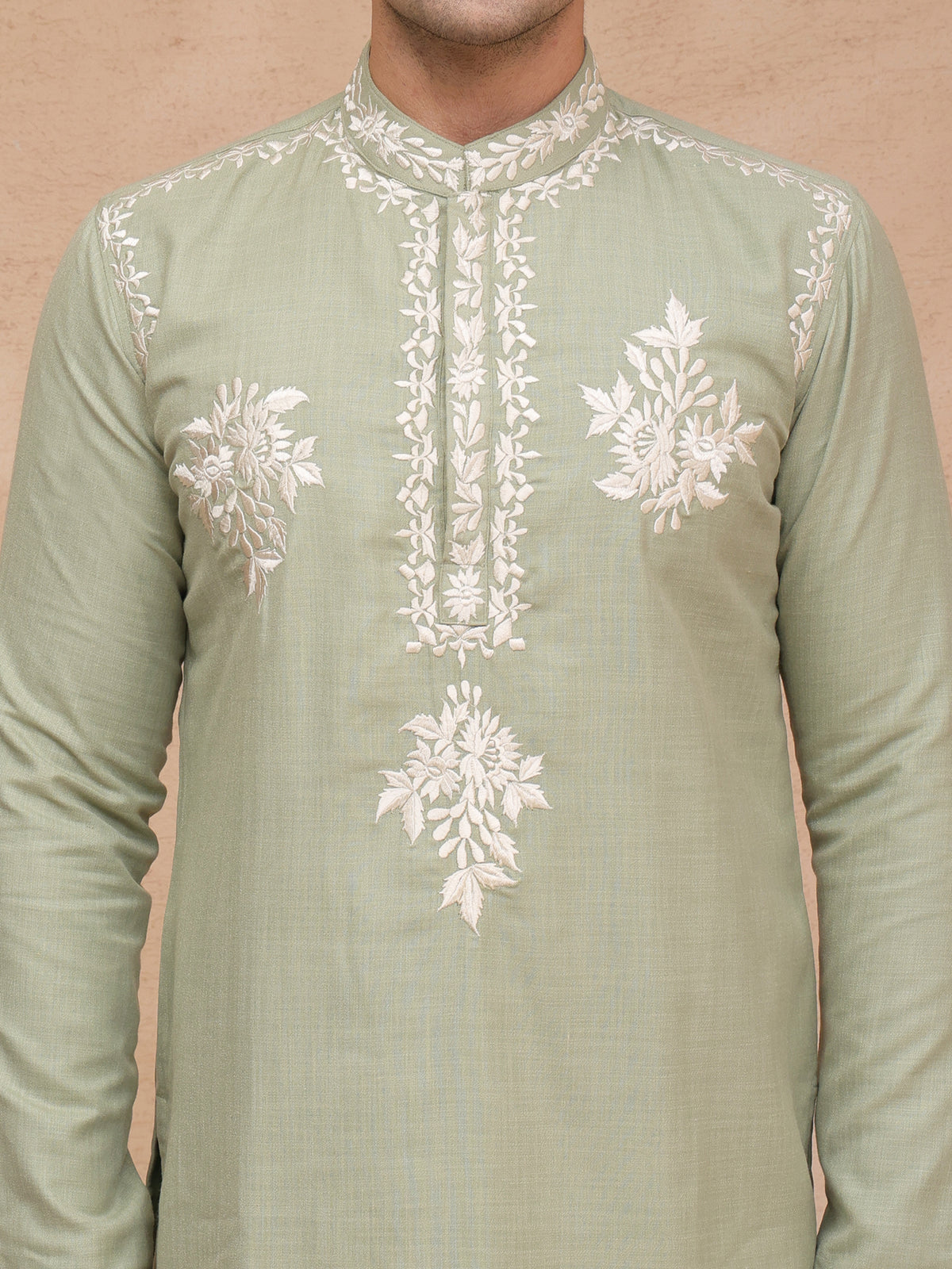 Green Ruby Silk Resham Embroidered Kurta Set