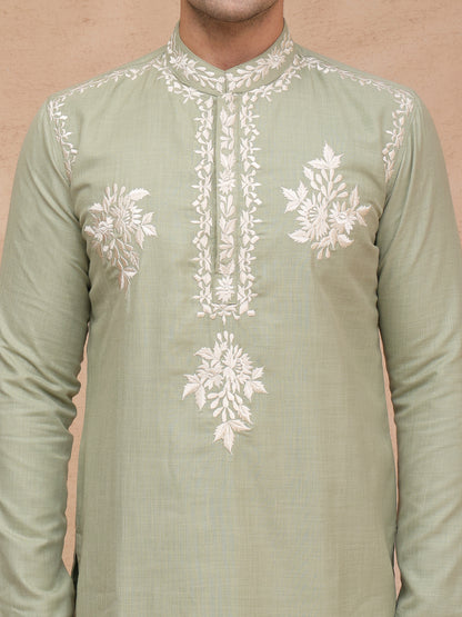 Green Ruby Silk Resham Embroidered Kurta Set
