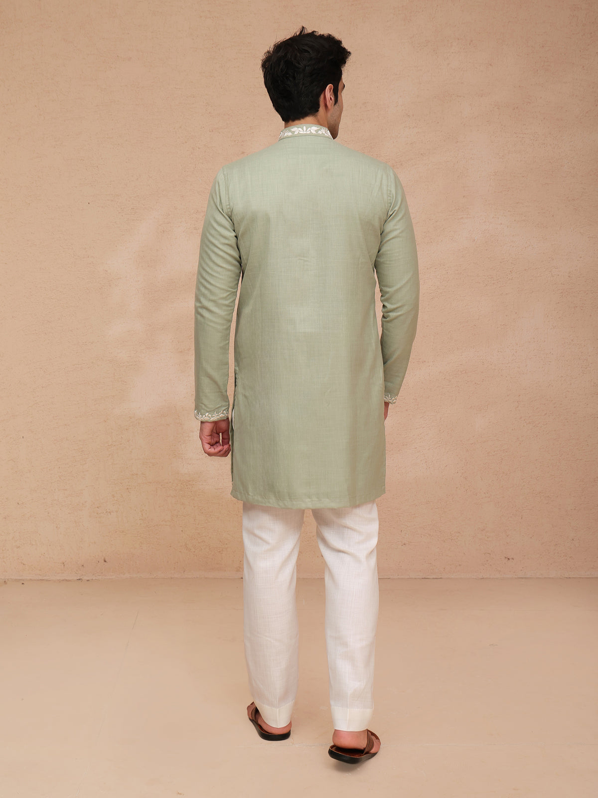 Green Ruby Silk Resham Embroidered Kurta Set