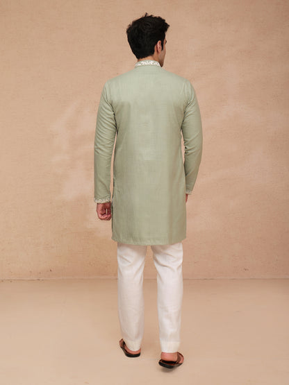 Green Ruby Silk Resham Embroidered Kurta Set
