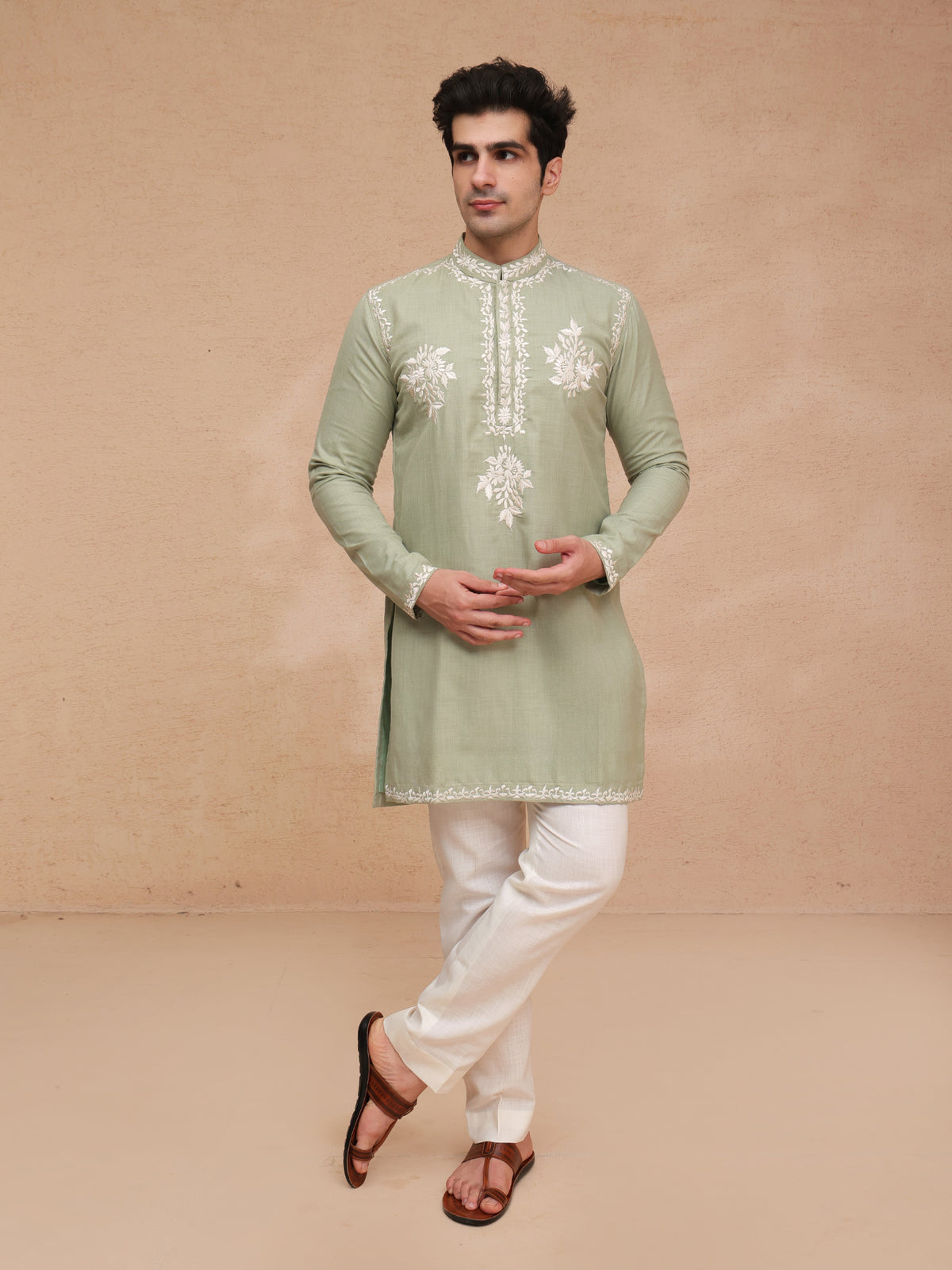 Green Ruby Silk Resham Embroidered Kurta Set