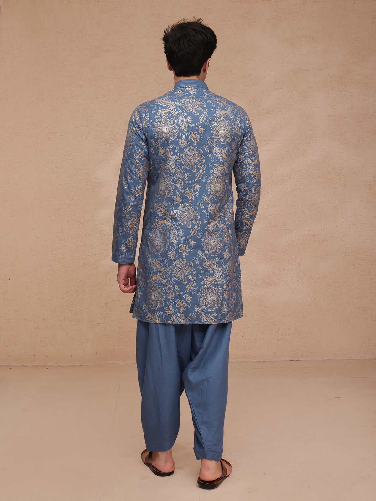 Blue Silk Printed Kurta Set
