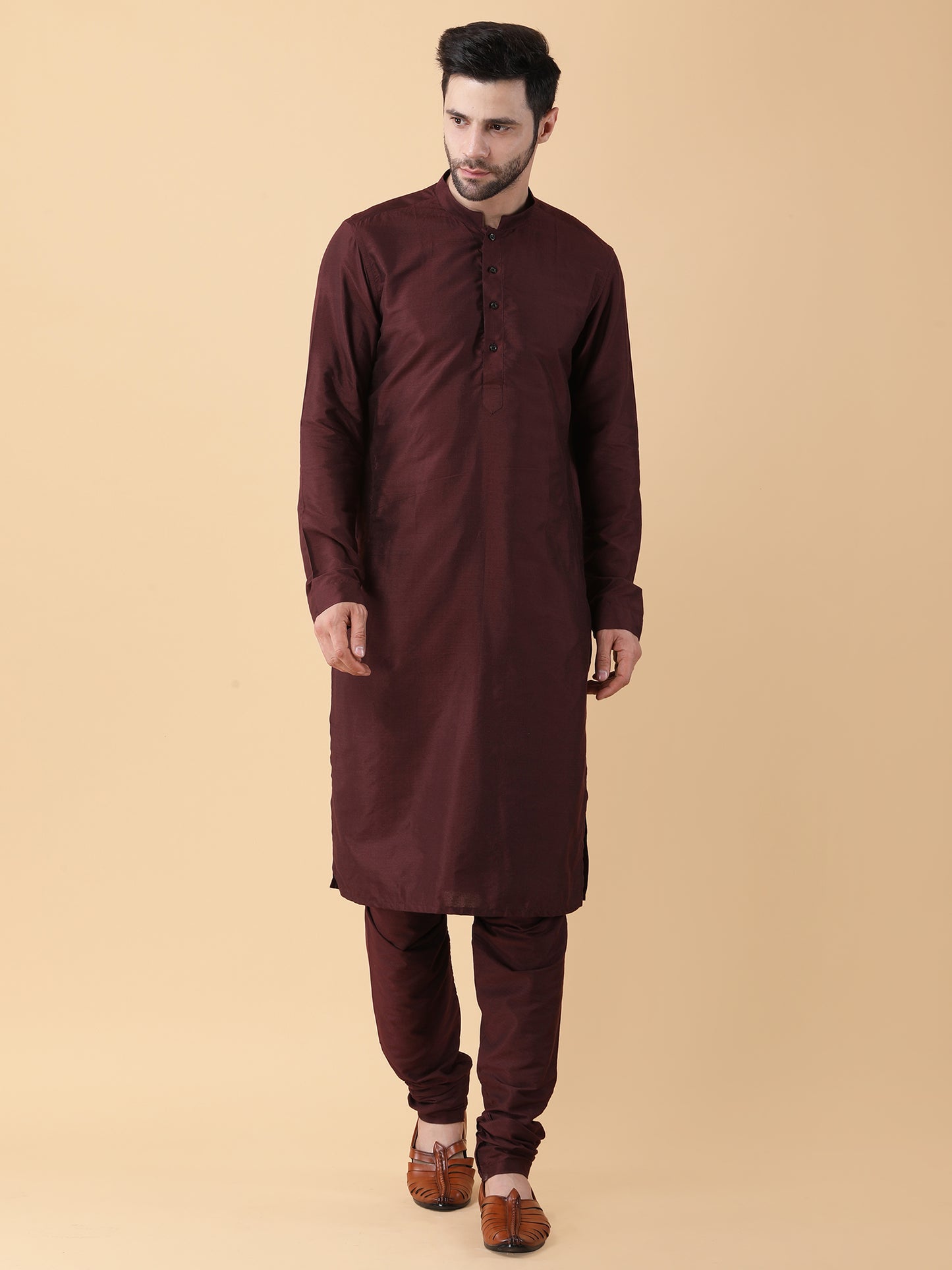 Wine Silk, Cotton Sequins Embroidered Bundi Jacket And Kurta Set
