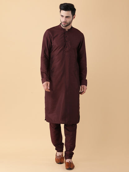 Wine Silk, Cotton Sequins Embroidered Bundi Jacket And Kurta Set