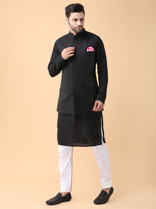 Black Panelled Nehru Jacket Set