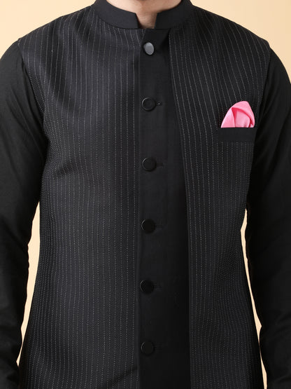 Black Panelled Nehru Jacket Set