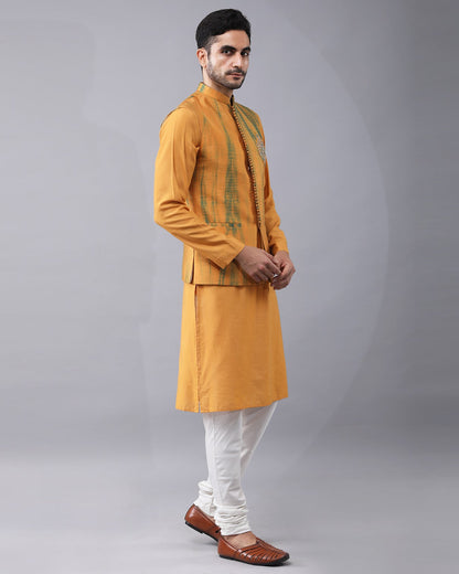Mustard Tie-Dye Nehru Jacket Set