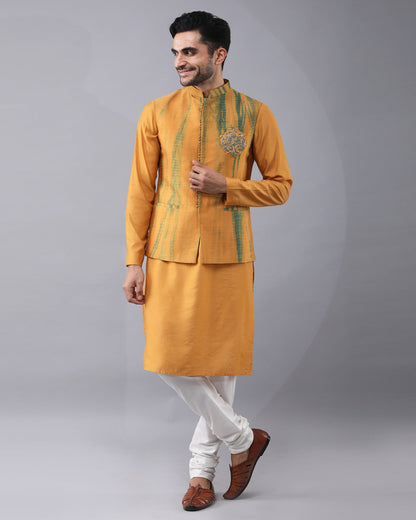 Mustard Tie-Dye Nehru Jacket Set