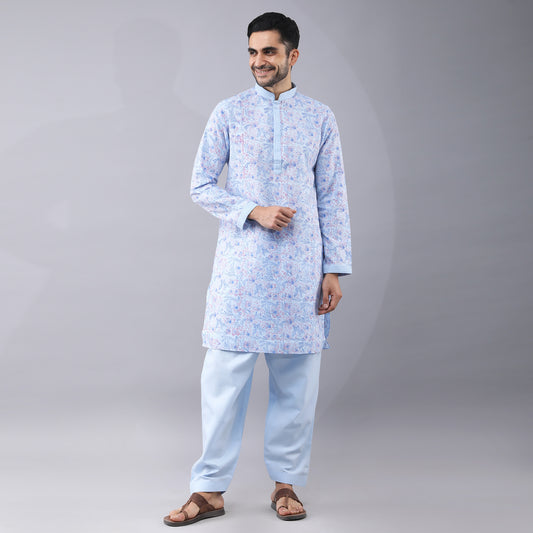Sky Blue Ruby Silk Kurta Set