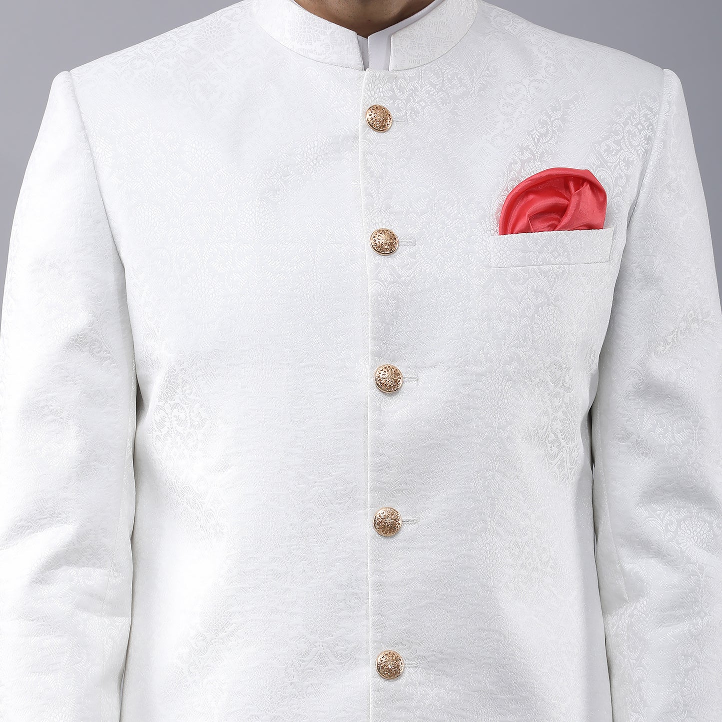 White Banarasi Brocade Sherwani Set