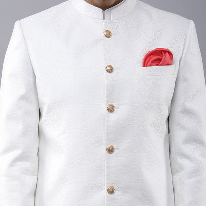 White Banarasi Brocade Sherwani Set