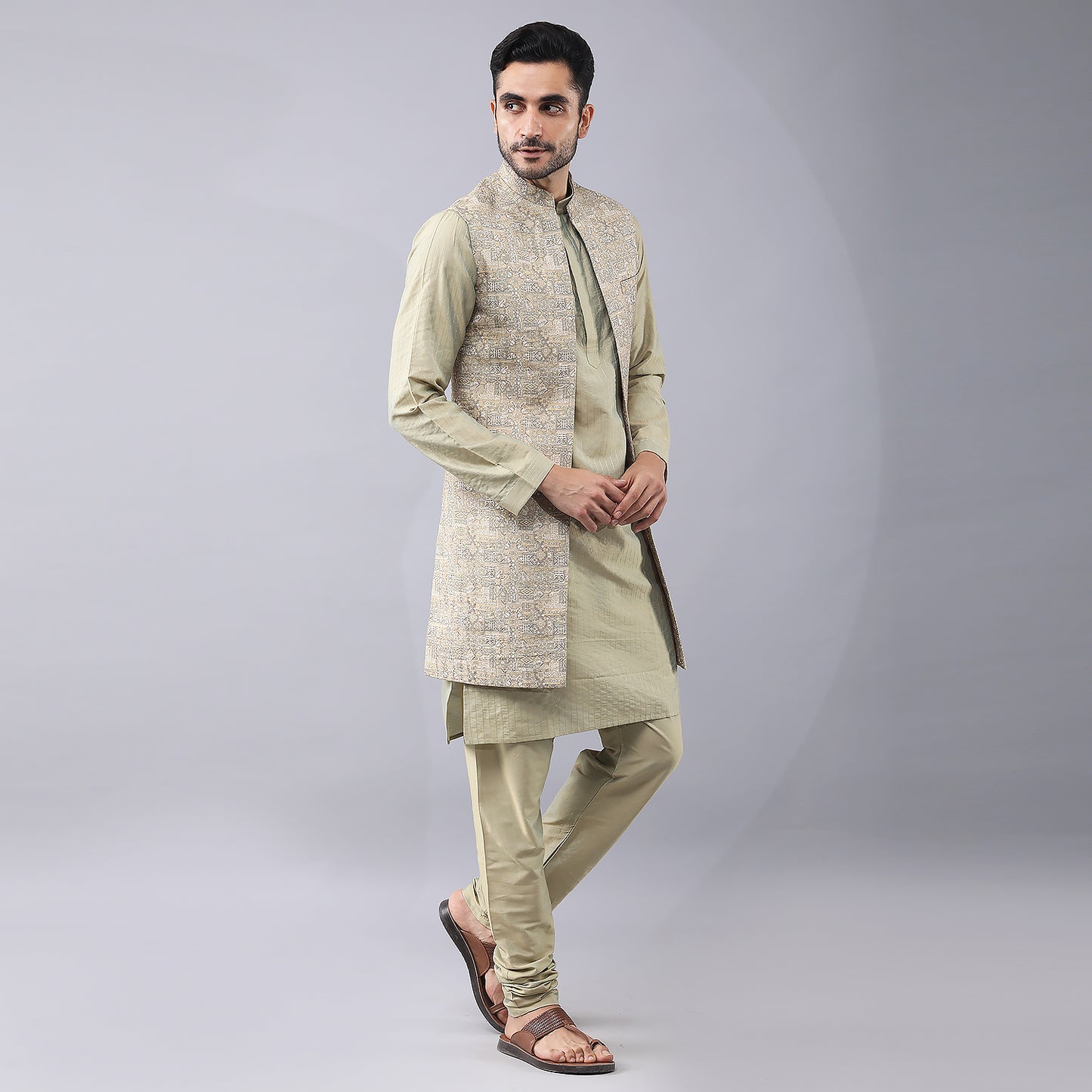 Digital Printed Longline Bundi Jacket Set