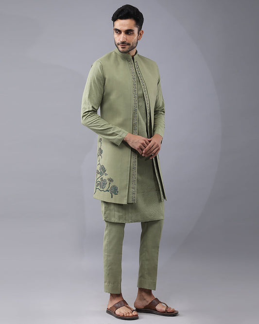 Front Open Panelled Longline Bundi Jacket Set