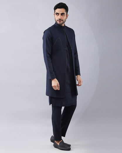 Navy Blue Longline Bundi Jacket Set