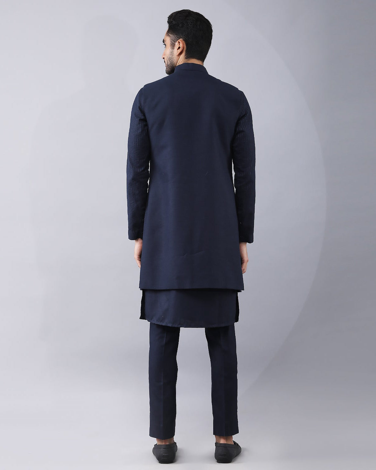 Navy Blue Longline Bundi Jacket Set