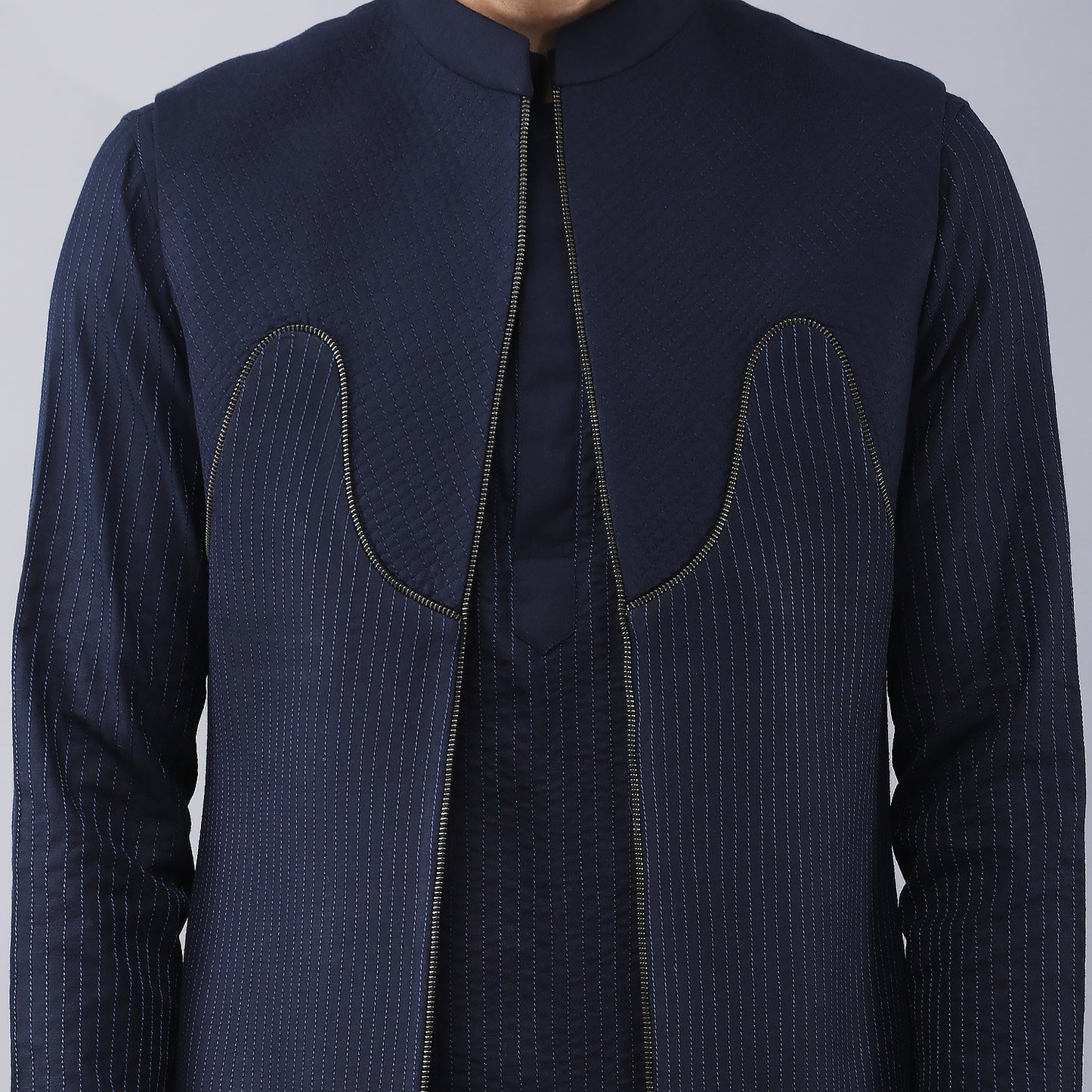 Navy Blue Longline Bundi Jacket Set
