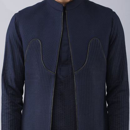 Navy Blue Longline Bundi Jacket Set