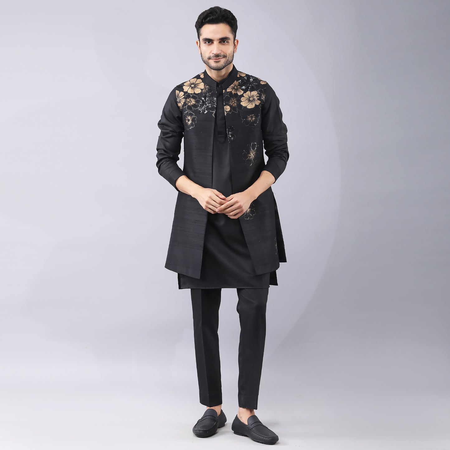 Black Longline Bundi Jacket Set