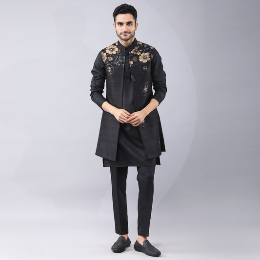 Black Longline Bundi Jacket Set