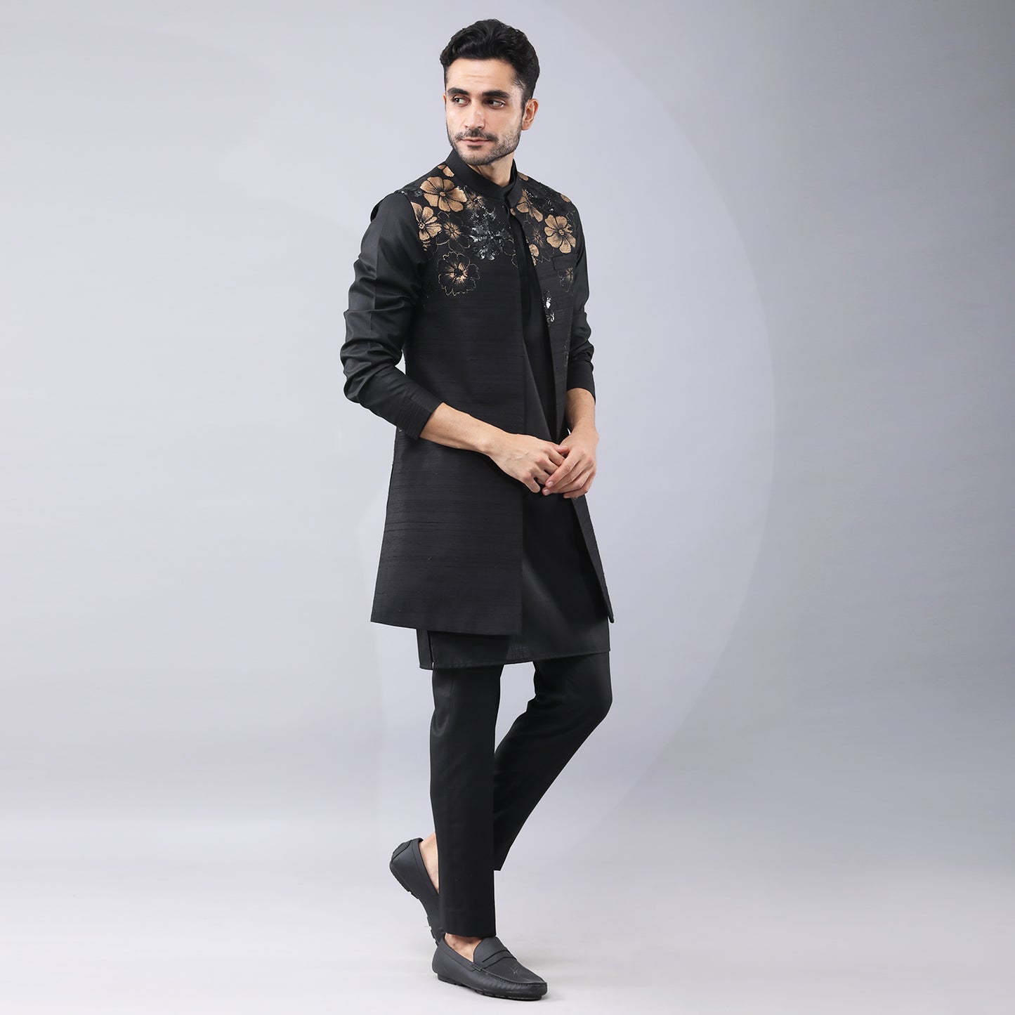 Black Longline Bundi Jacket Set