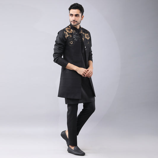 Black Longline Bundi Jacket Set
