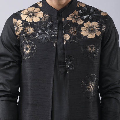 Black Longline Bundi Jacket Set