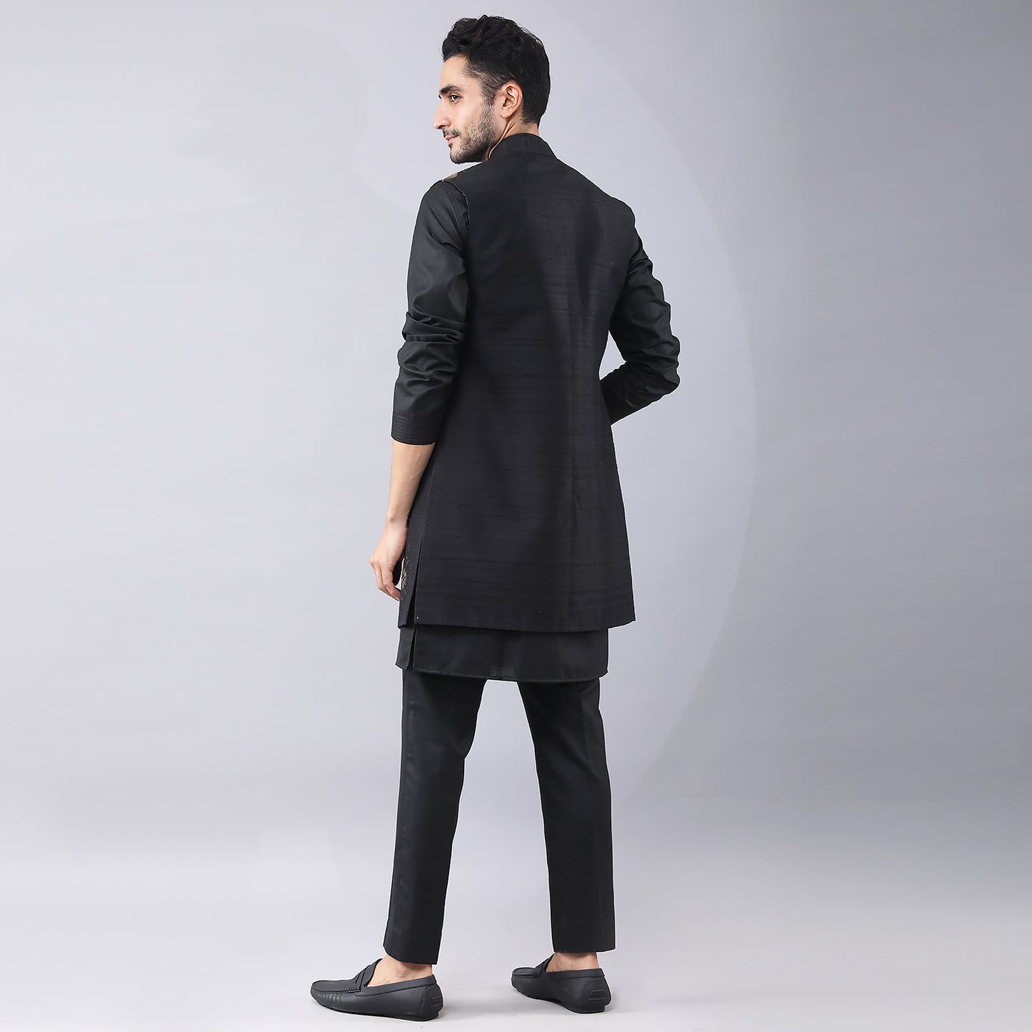 Black Longline Bundi Jacket Set