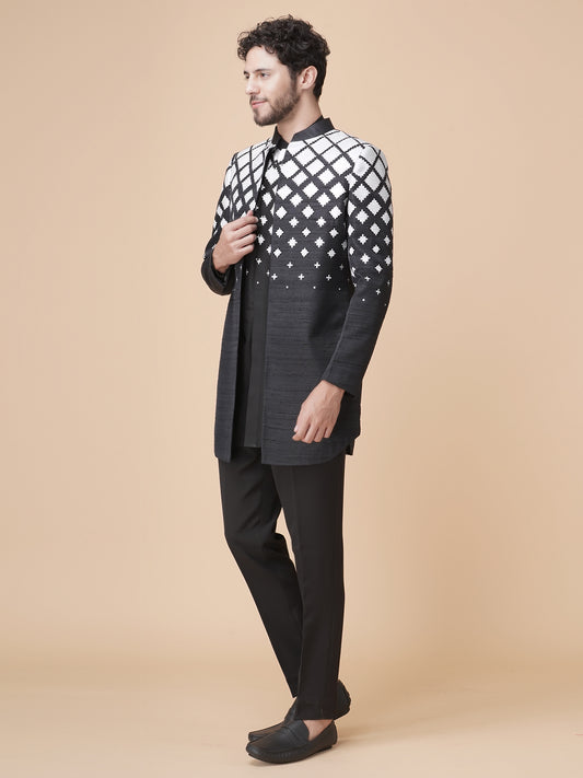 Printed Front Open Indo Western Set