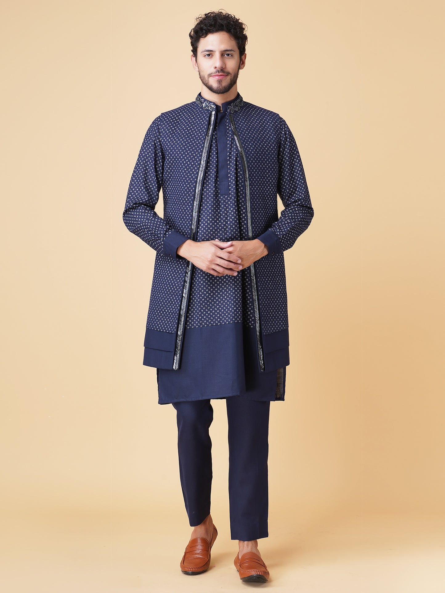 Printed Longline Bundi Jacket Set