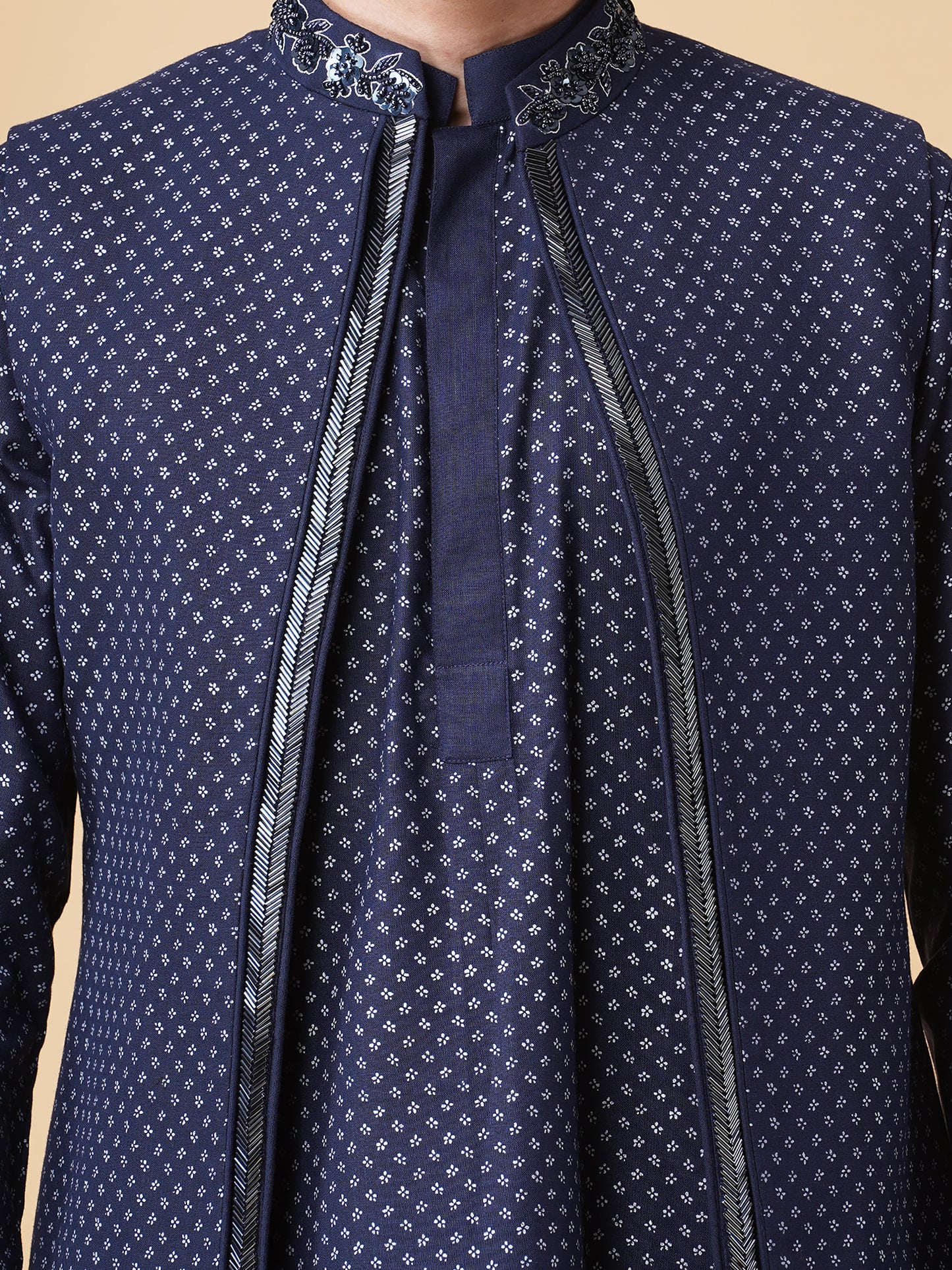 Printed Longline Bundi Jacket Set