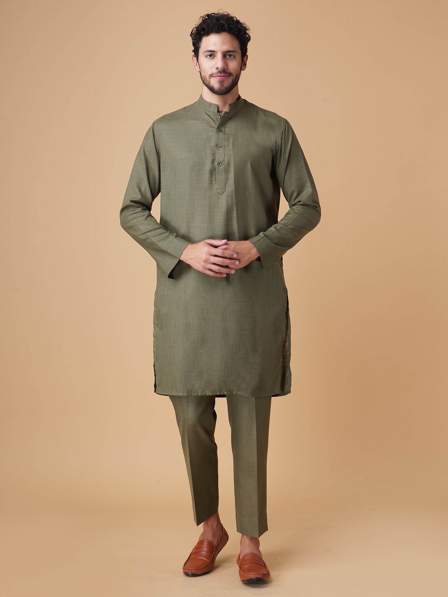 Emerald Green Asymmetric Nehru Jacket Set