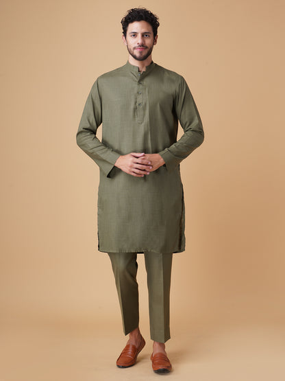 Emerald Green Asymmetric Nehru Jacket Set