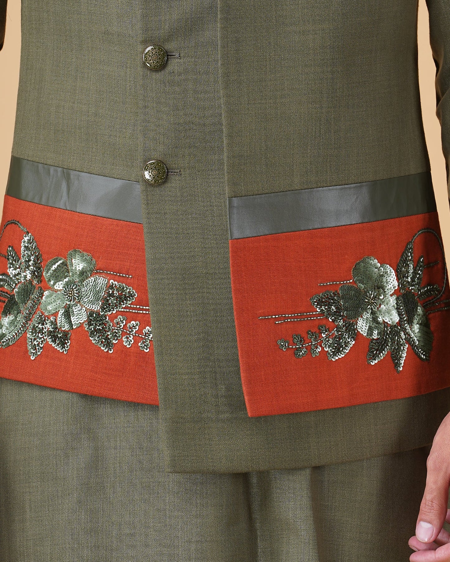 Emerald Green Asymmetric Nehru Jacket Set