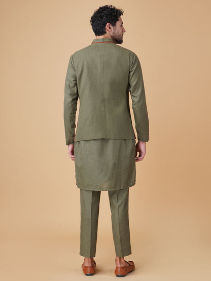 Emerald Green Asymmetric Nehru Jacket Set