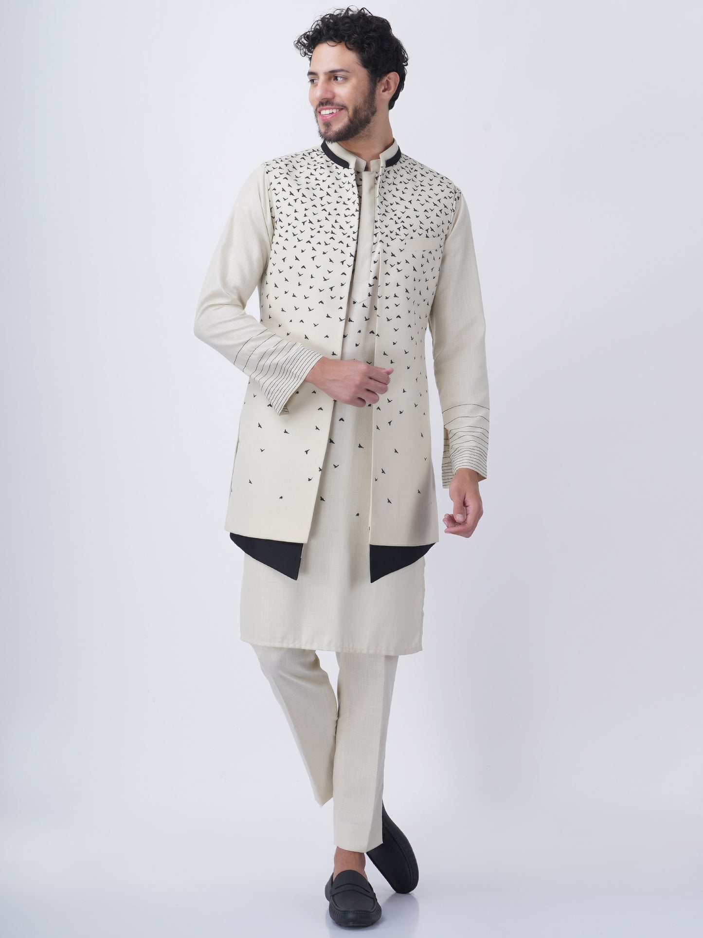 Placement Animal Printed Asymmetric Longline Bundi Jacket Set