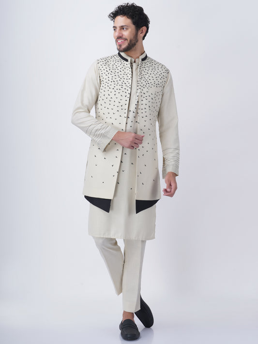 Placement Animal Printed Asymmetric Longline Bundi Jacket Set