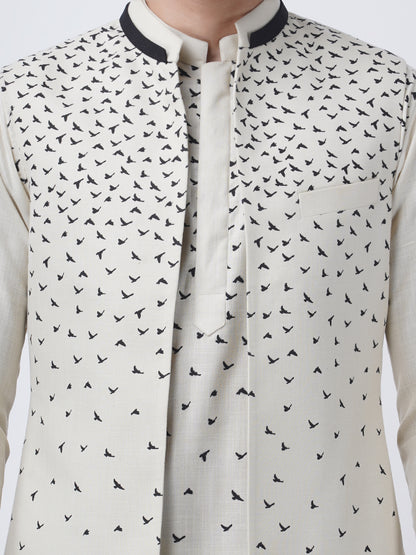 Placement Animal Printed Asymmetric Longline Bundi Jacket Set