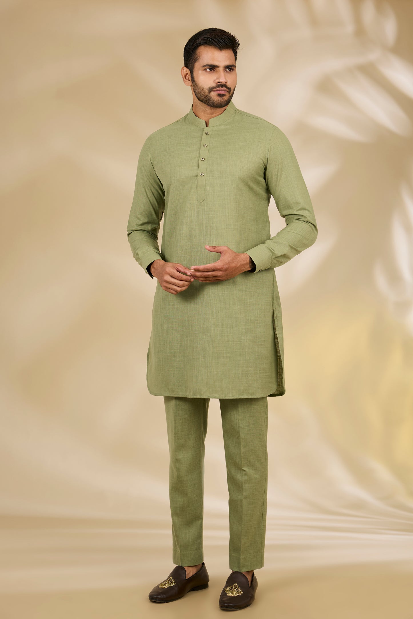 Green Ruby Silk Floral Printed Bundi Jacket Set