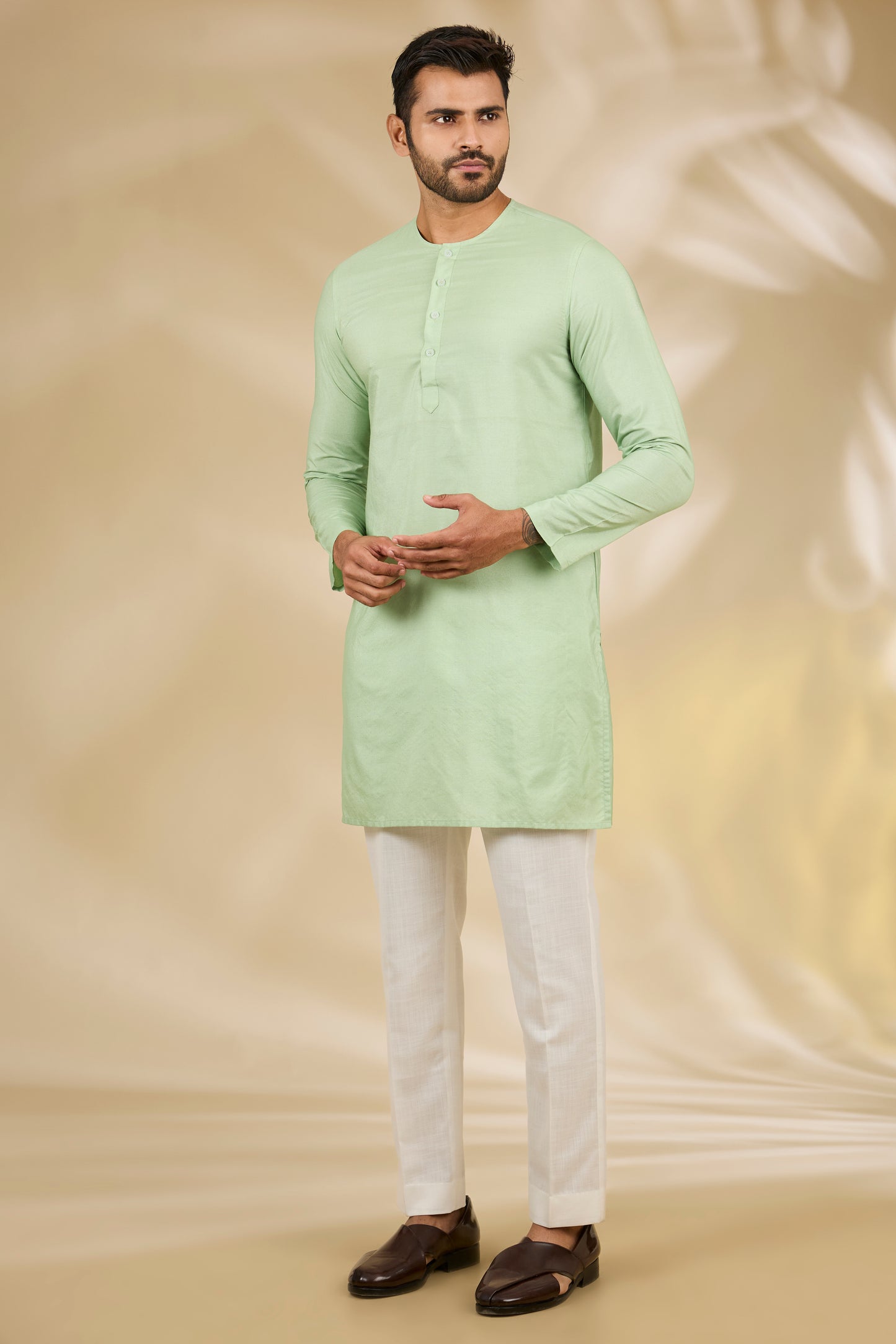 Green Art Silk Thread Embroidered Bandhgala Set