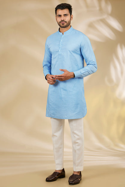 Blue Cotton Silk Printed Bundi Jacket Set