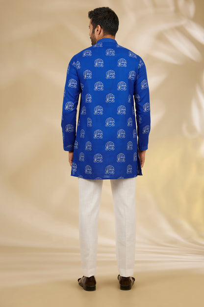 Blue Silk Printed Kurta And Pant Set