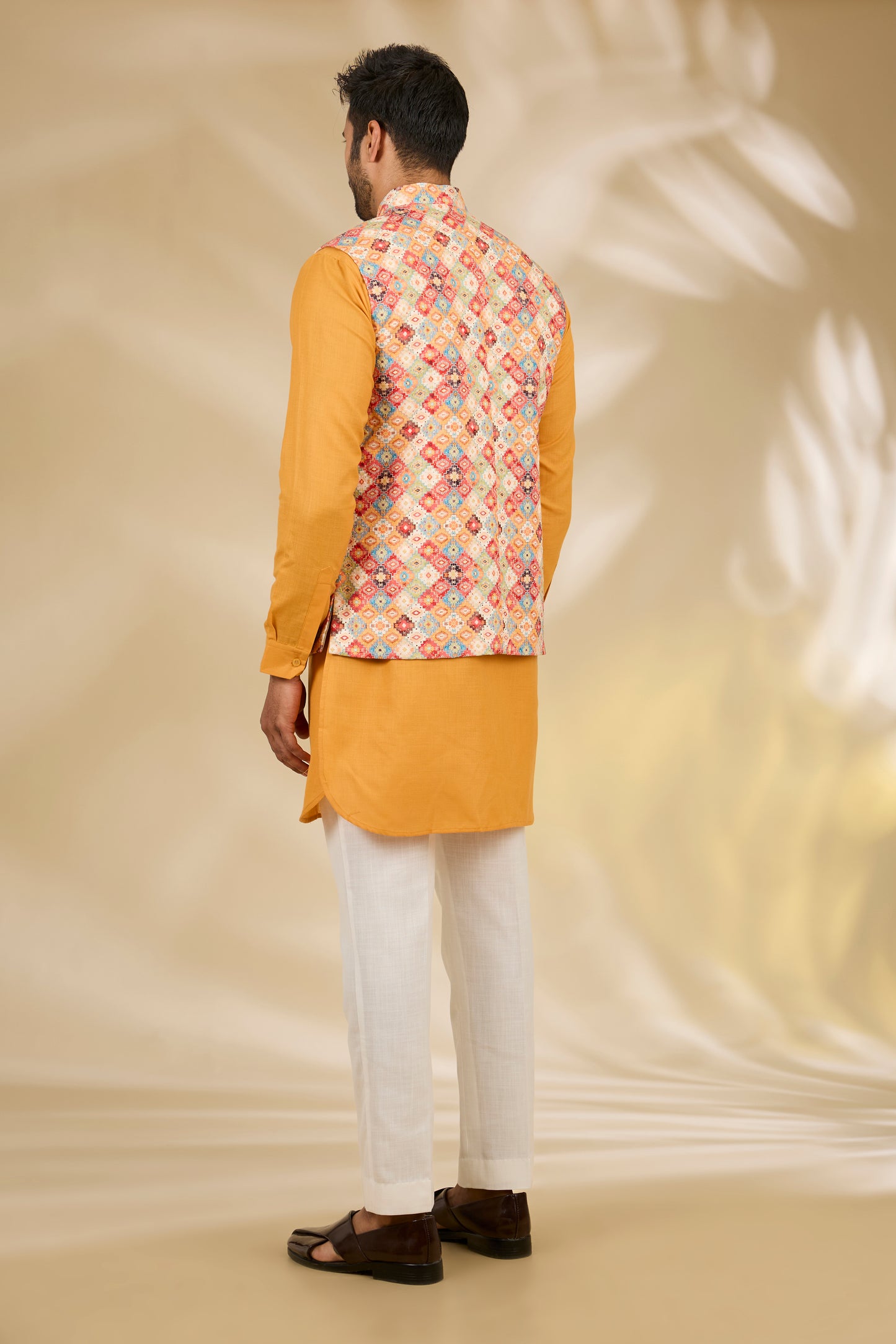Multi Color Silk, Cotton Printed Bundi And Kurta Set