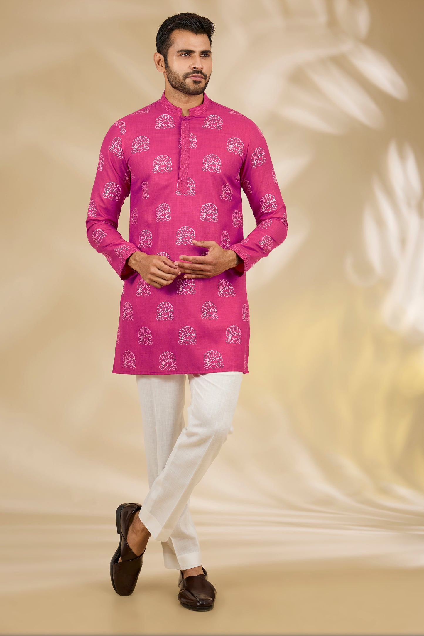Pink Silk Hand Block Print Kurta Set
